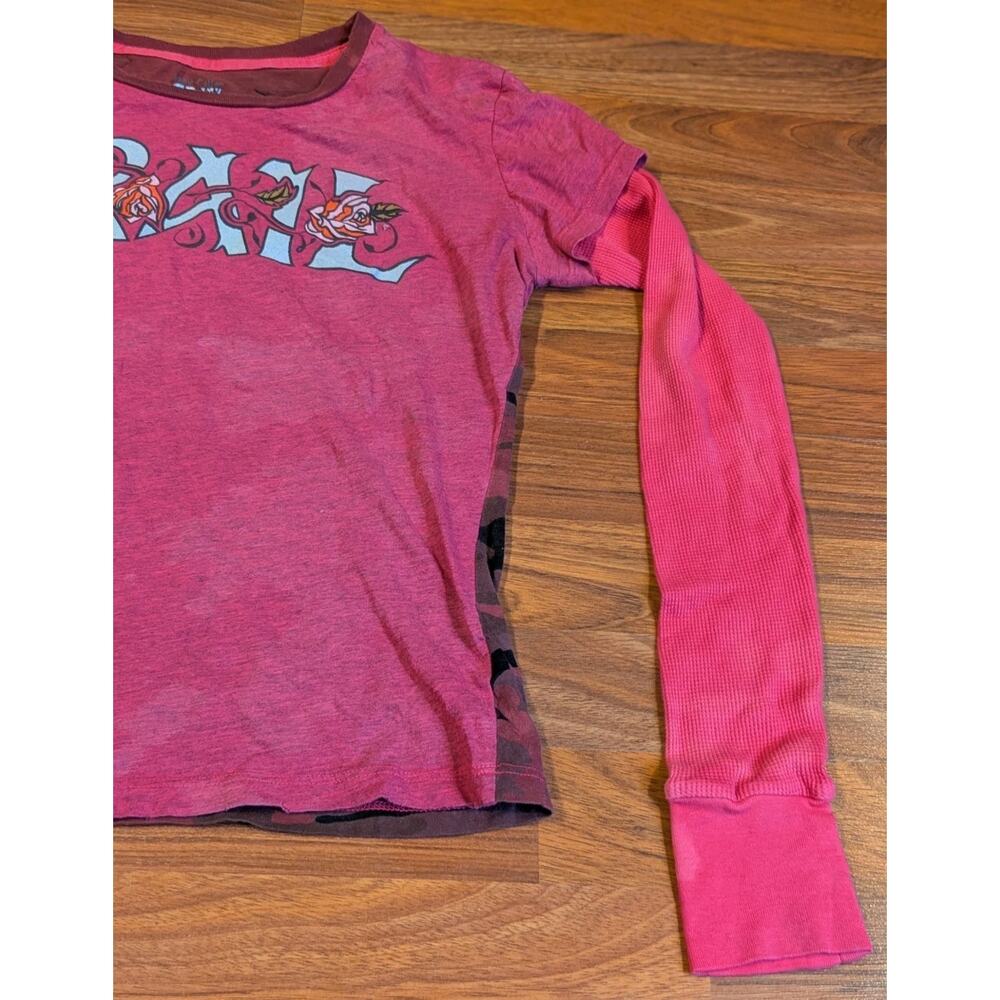 Y2K Grail Pink Camo Layered Long Sleeve Thermal Top Roses USA Made M - Picture 4 of 7